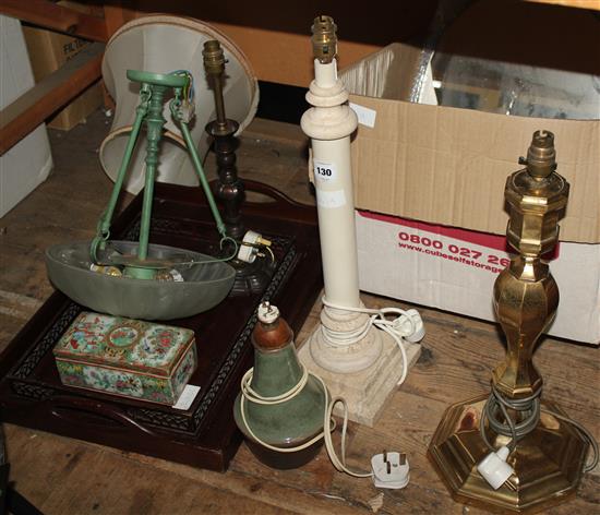 2 mahogany trays & quantity of lamps etc.